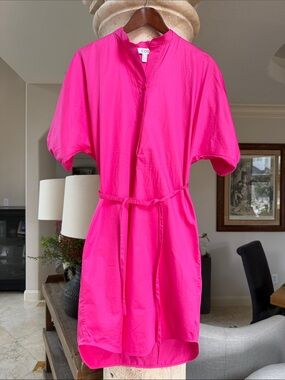 NWOT COS Hot Pink Short-Sleeve Cotton Poplin Belted Shirt Dress